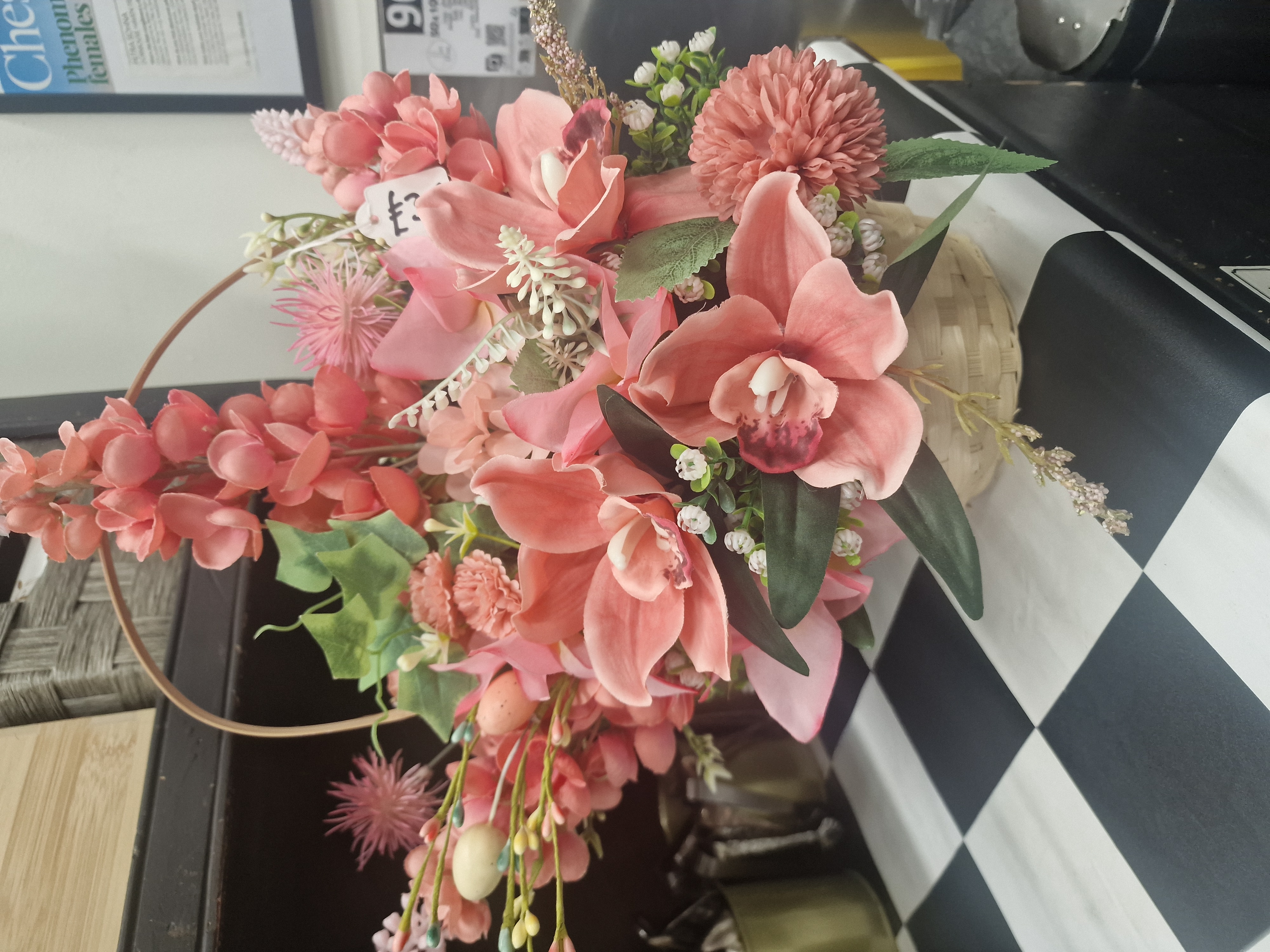 Coral Basket Bouquet - Handcrafted by Steve's Wreath Decs
