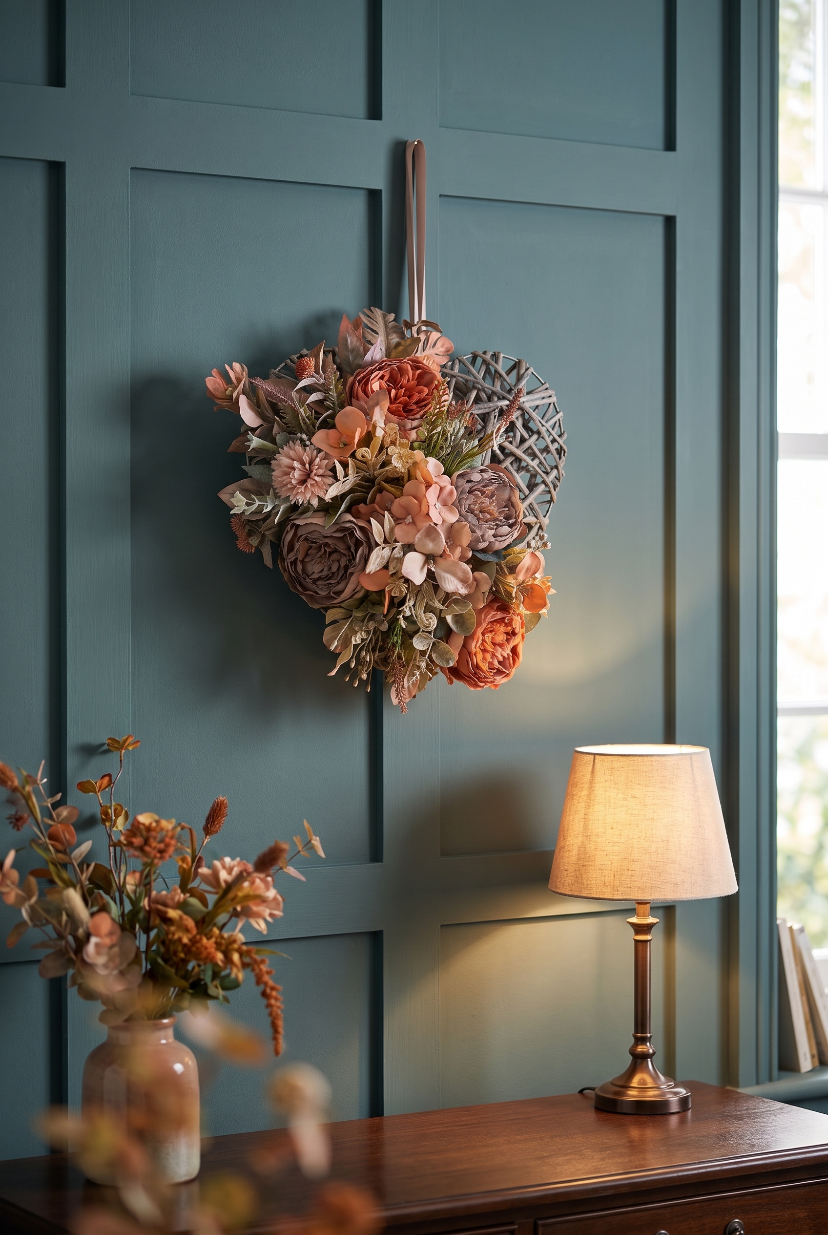 Autumn Heart Wreath indoors