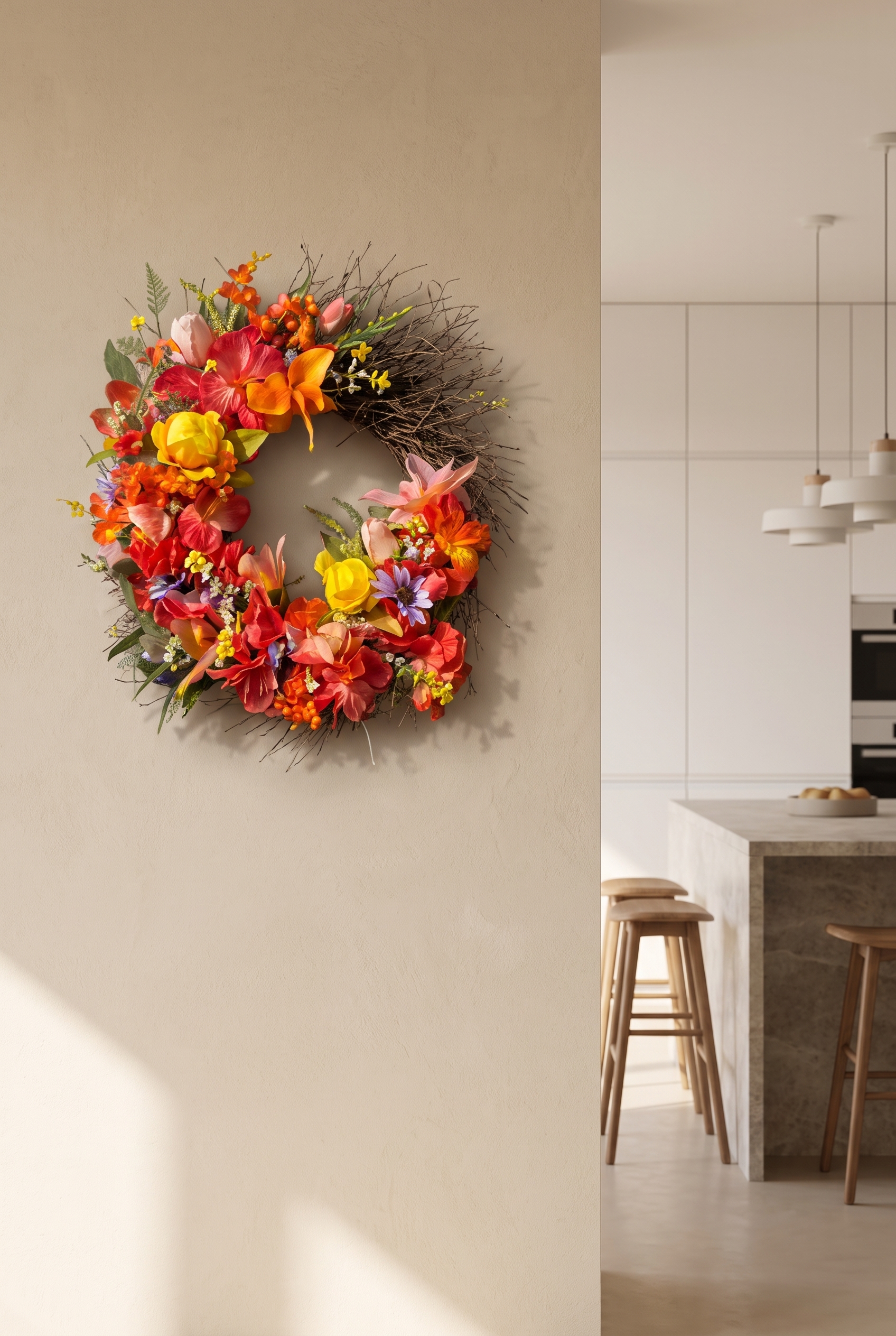 Vibrant Harmony Wreath indoors