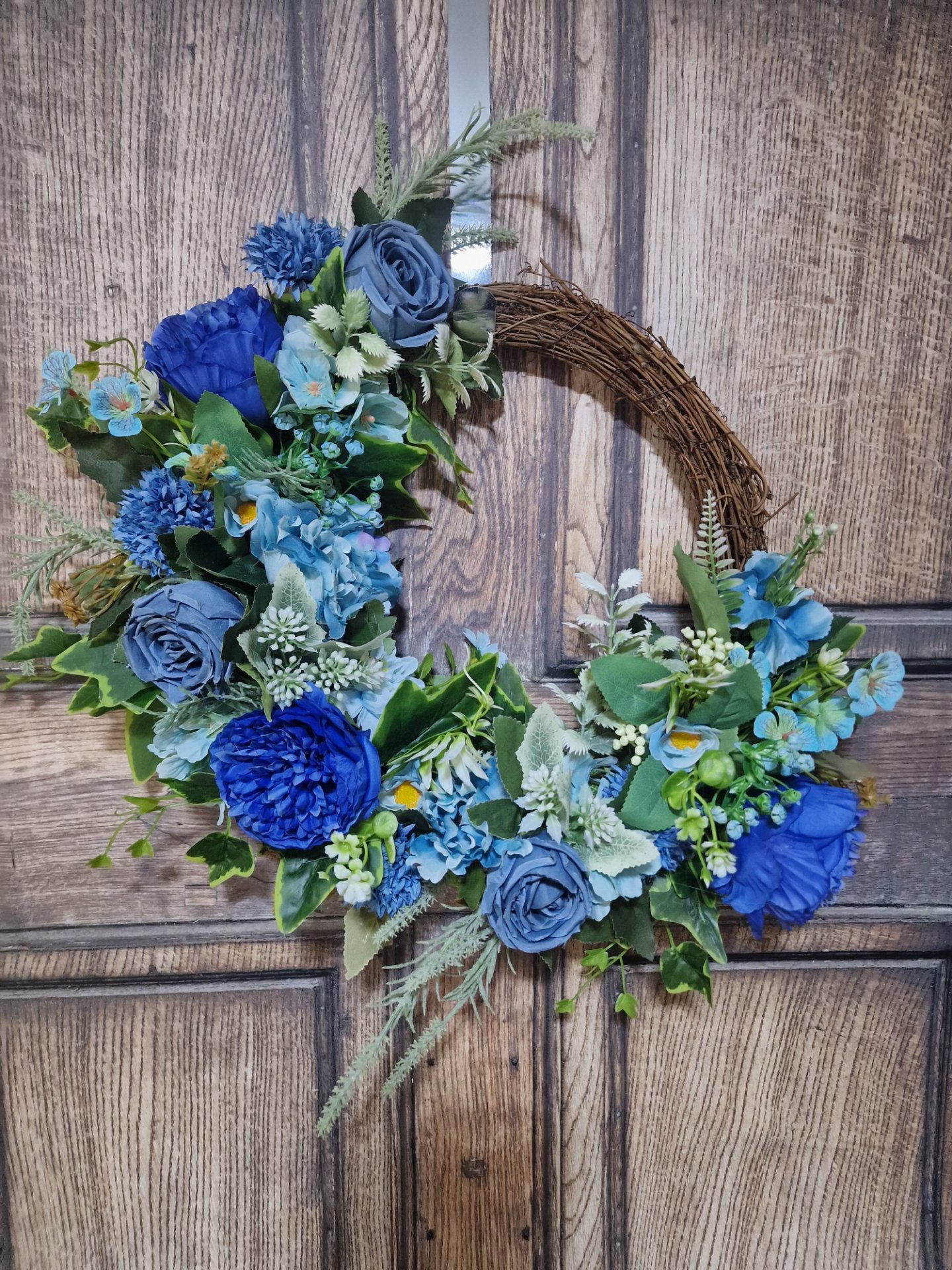 Indigo Rose, Peony and Hydrangea Wreath - Handcrafted by Steve's Wreath Decs