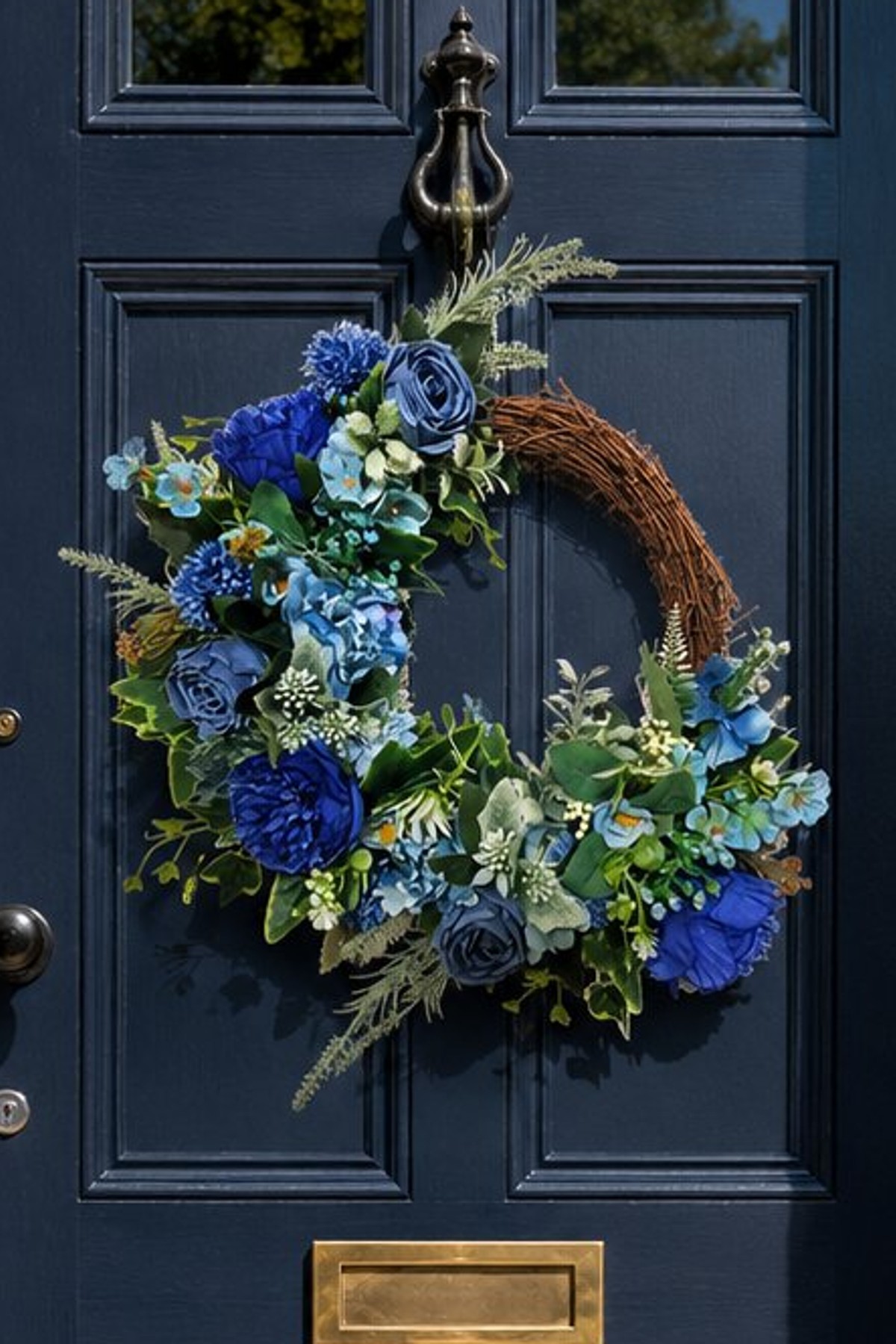 Indigo Rose, Peony and Hydrangea Wreath close up