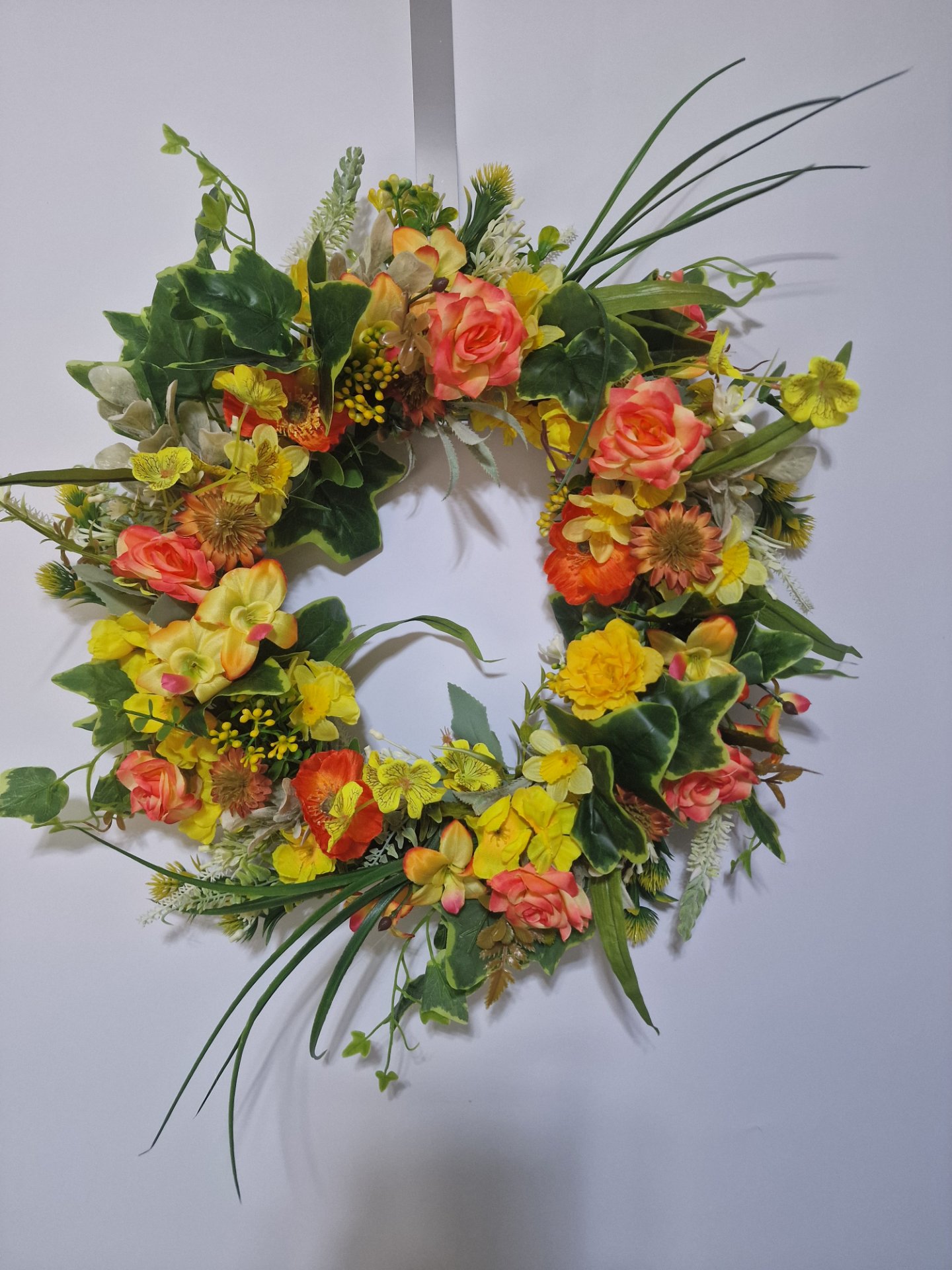 Coral, Rose and Yellow Asymmetry - Handcrafted by Steve's Wreath Decs