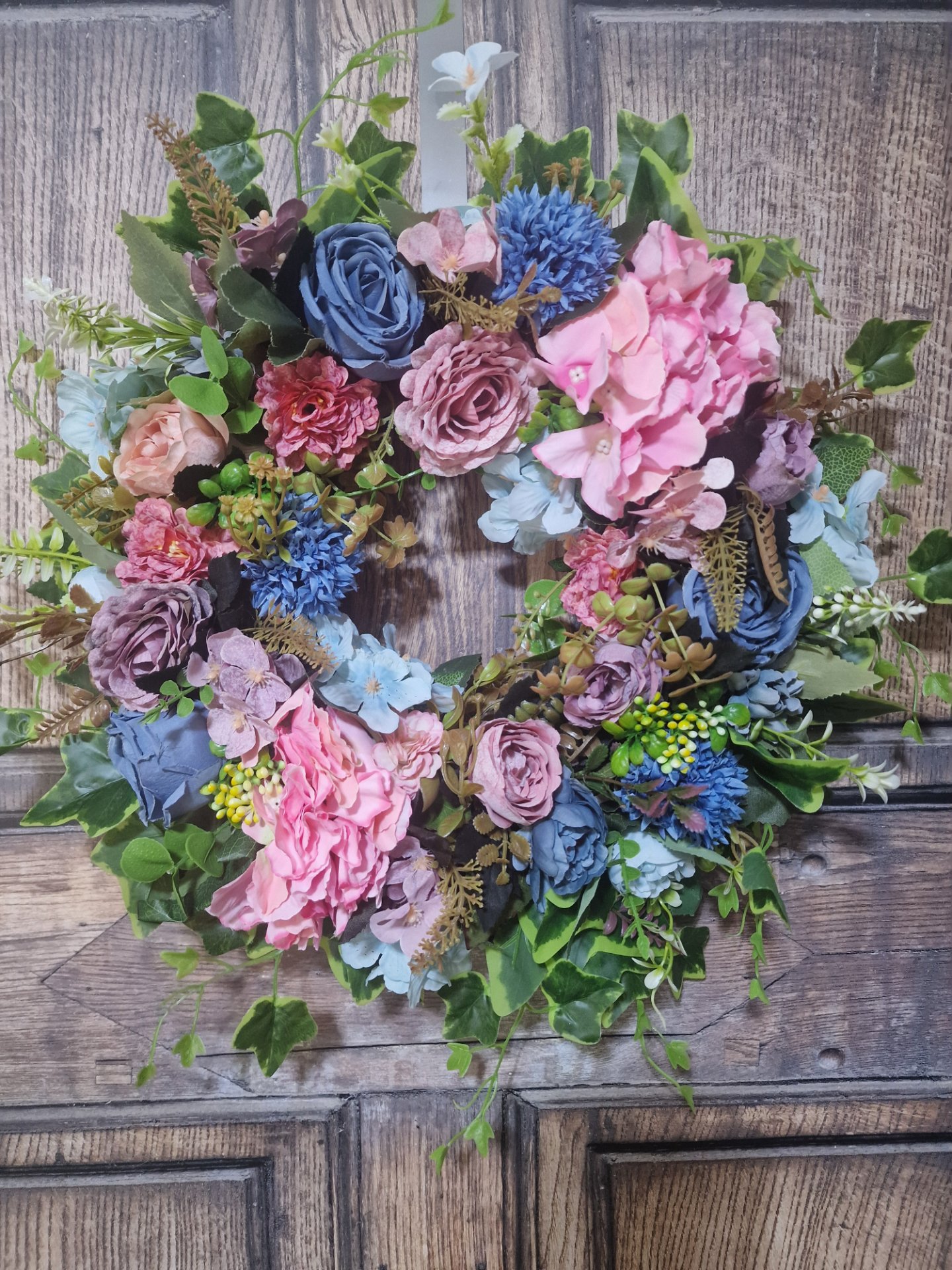 Dusty Rose and Blue Hydrangea - Handcrafted by Steve's Wreath Decs