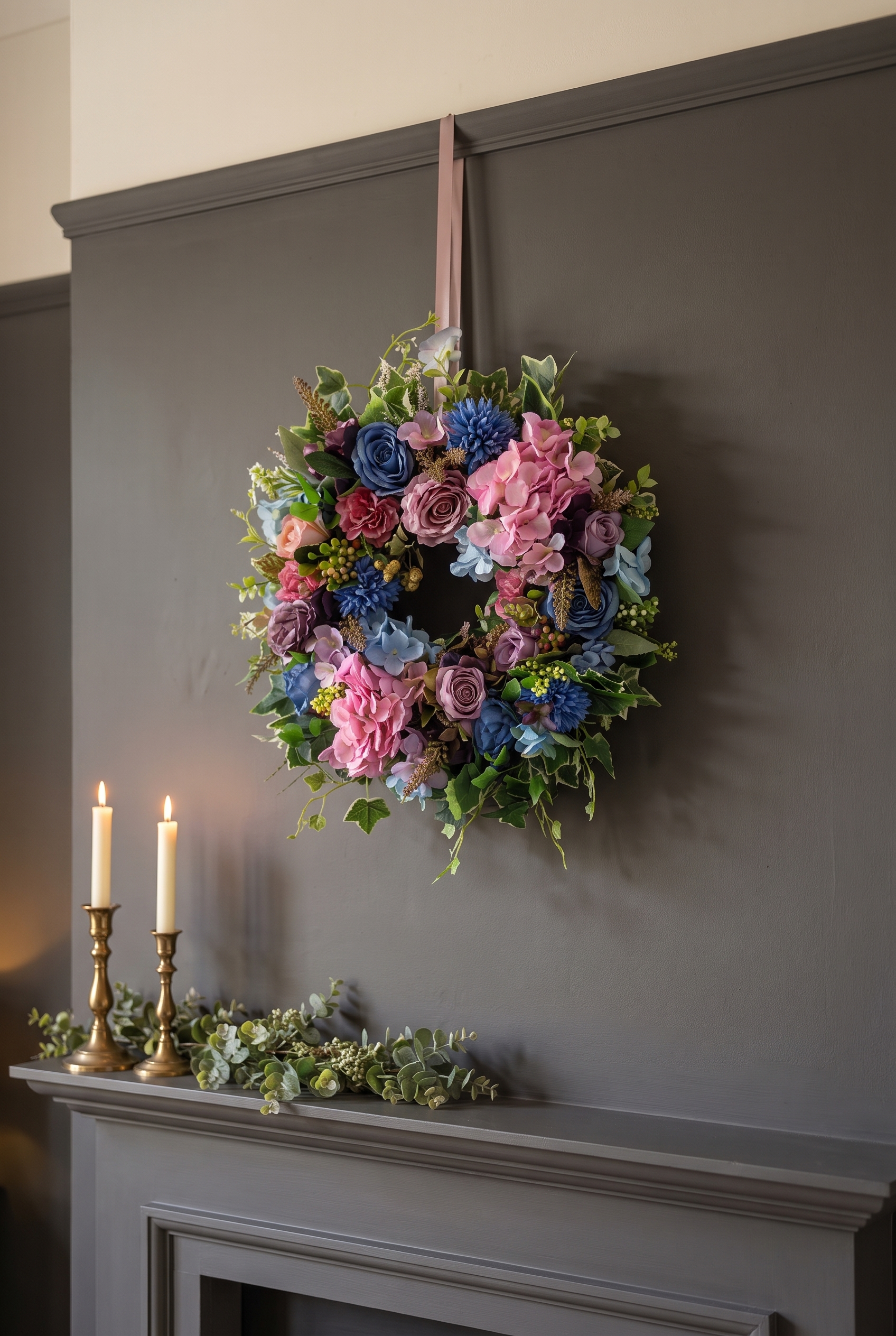 Dusty Rose and Blue Hydrangea indoors