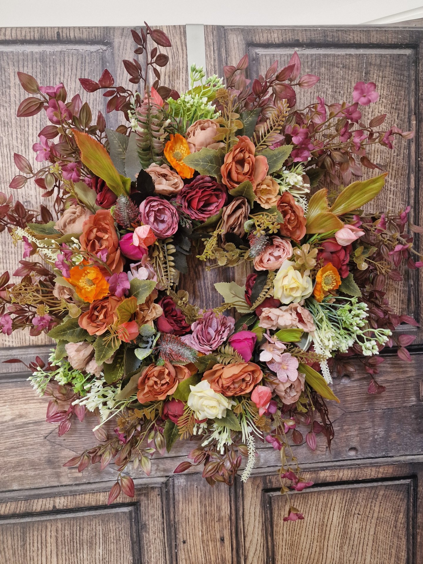 Burgundy and Rust, Roses and Peonies - Handcrafted by Steve's Wreath Decs