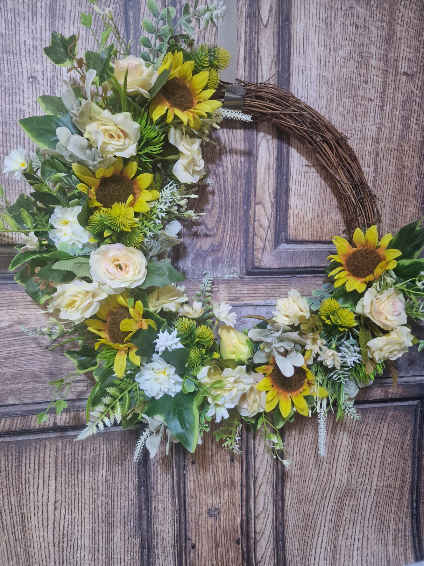 Ivory Rose and Sunflower - Handcrafted by Steve's Wreath Decs