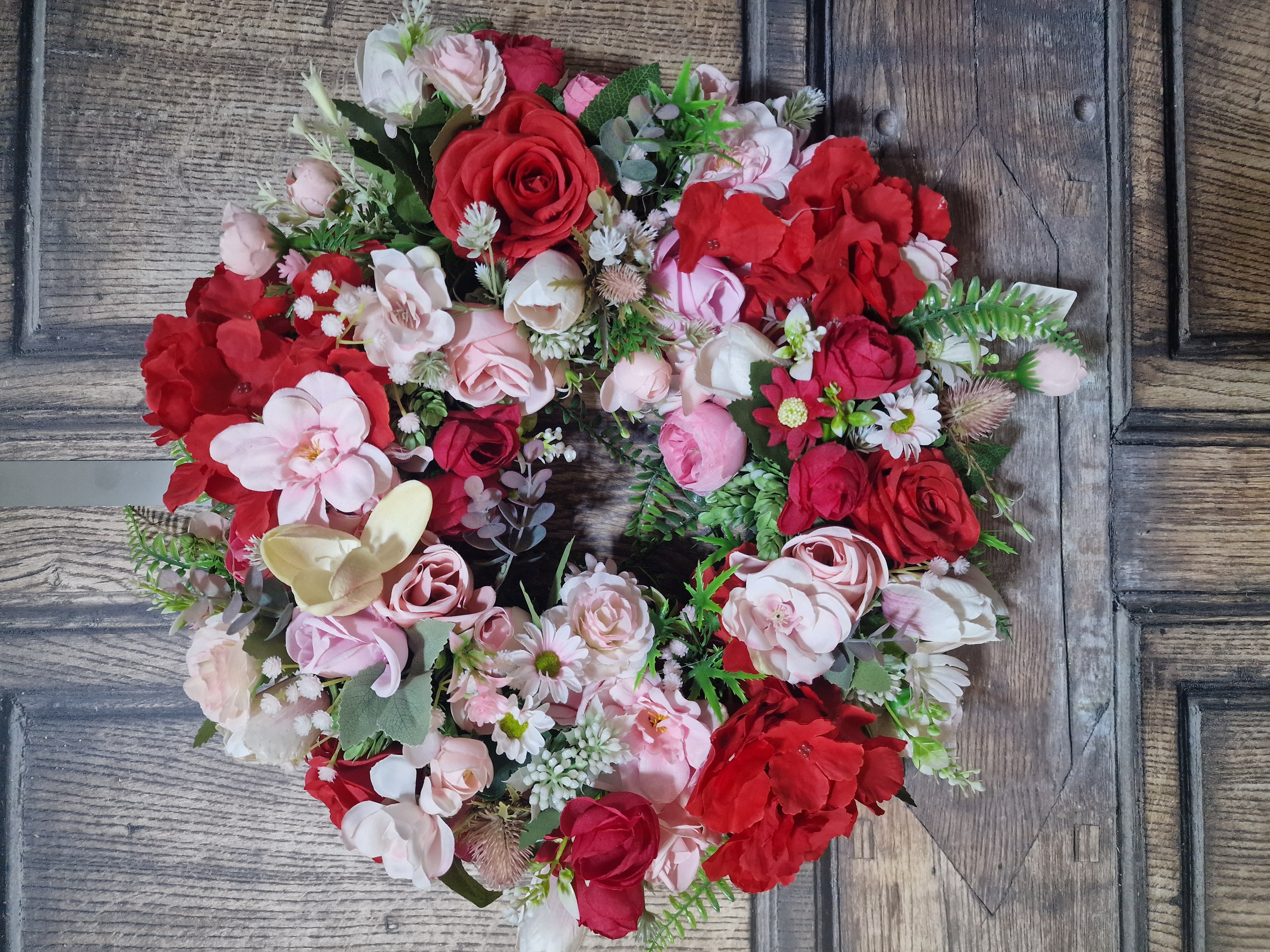 Crimson and Blush Rose Delight - Handcrafted by Steve's Wreath Decs