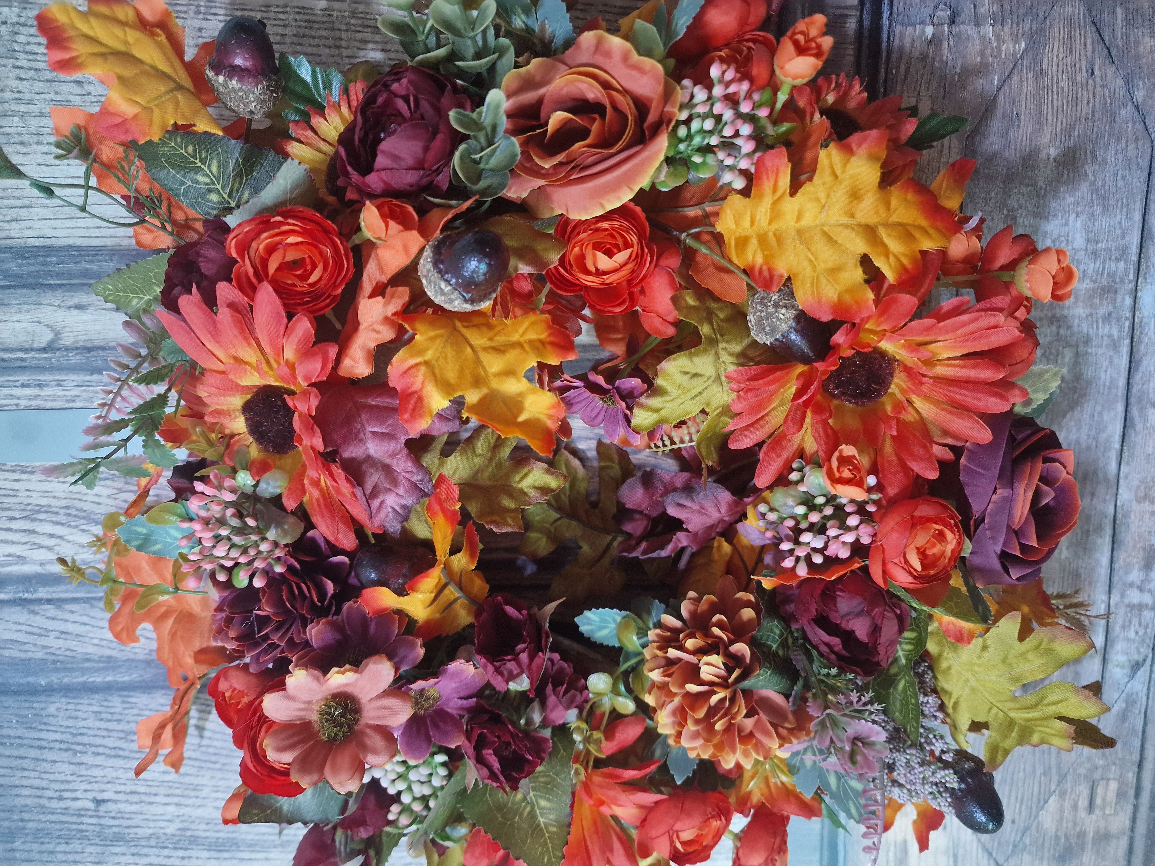 Burgundy and Burnt Orange Autumn Wreath - Handcrafted by Steve's Wreath Decs
