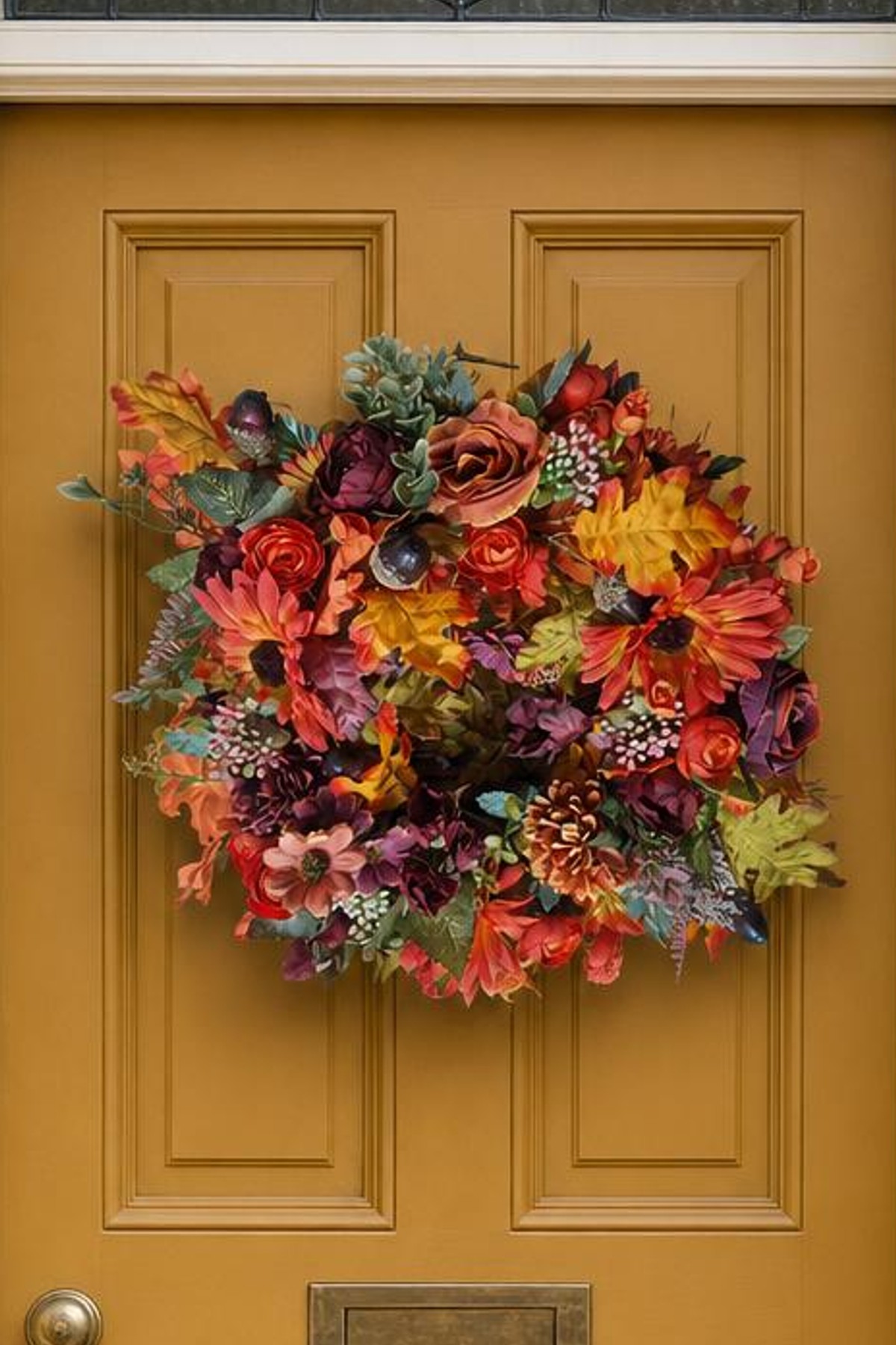 Burgundy and Burnt Orange Autumn Wreath close up