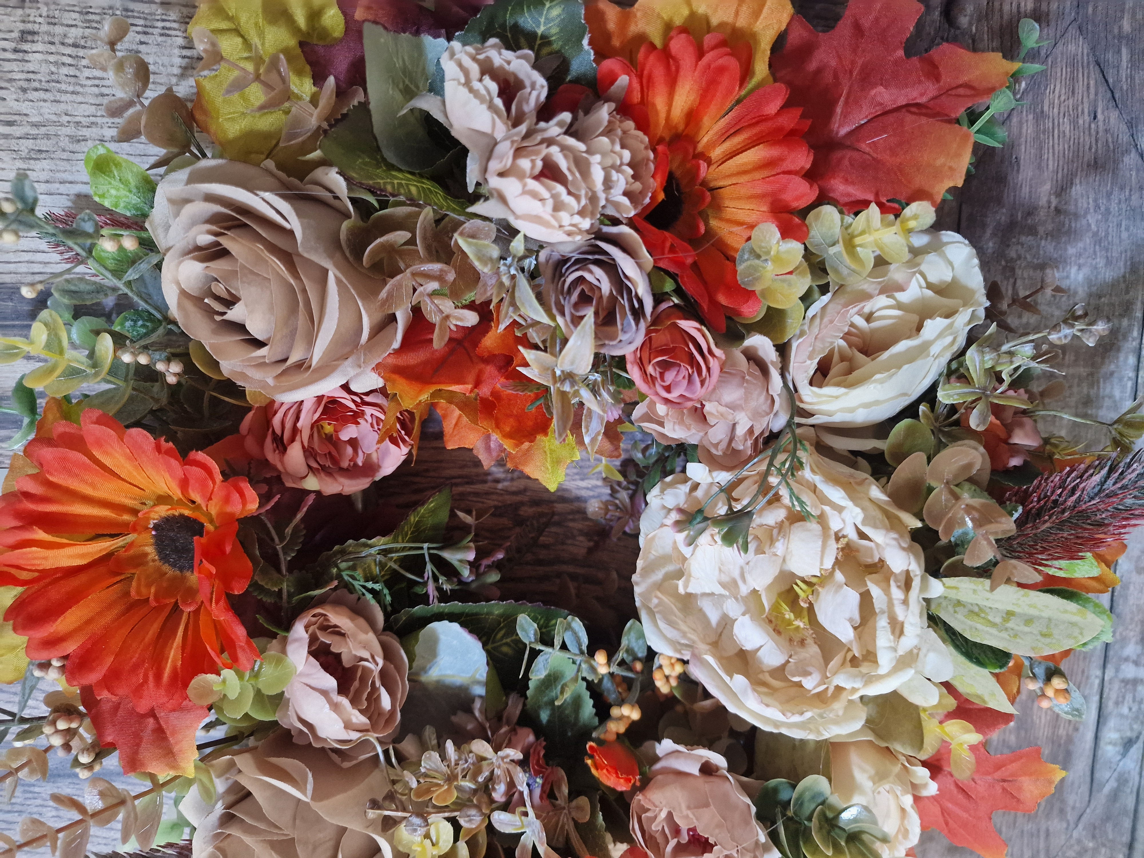 Autumn Coffee and Cream Rose/Peony Wreath - Handcrafted by Steve's Wreath Decs