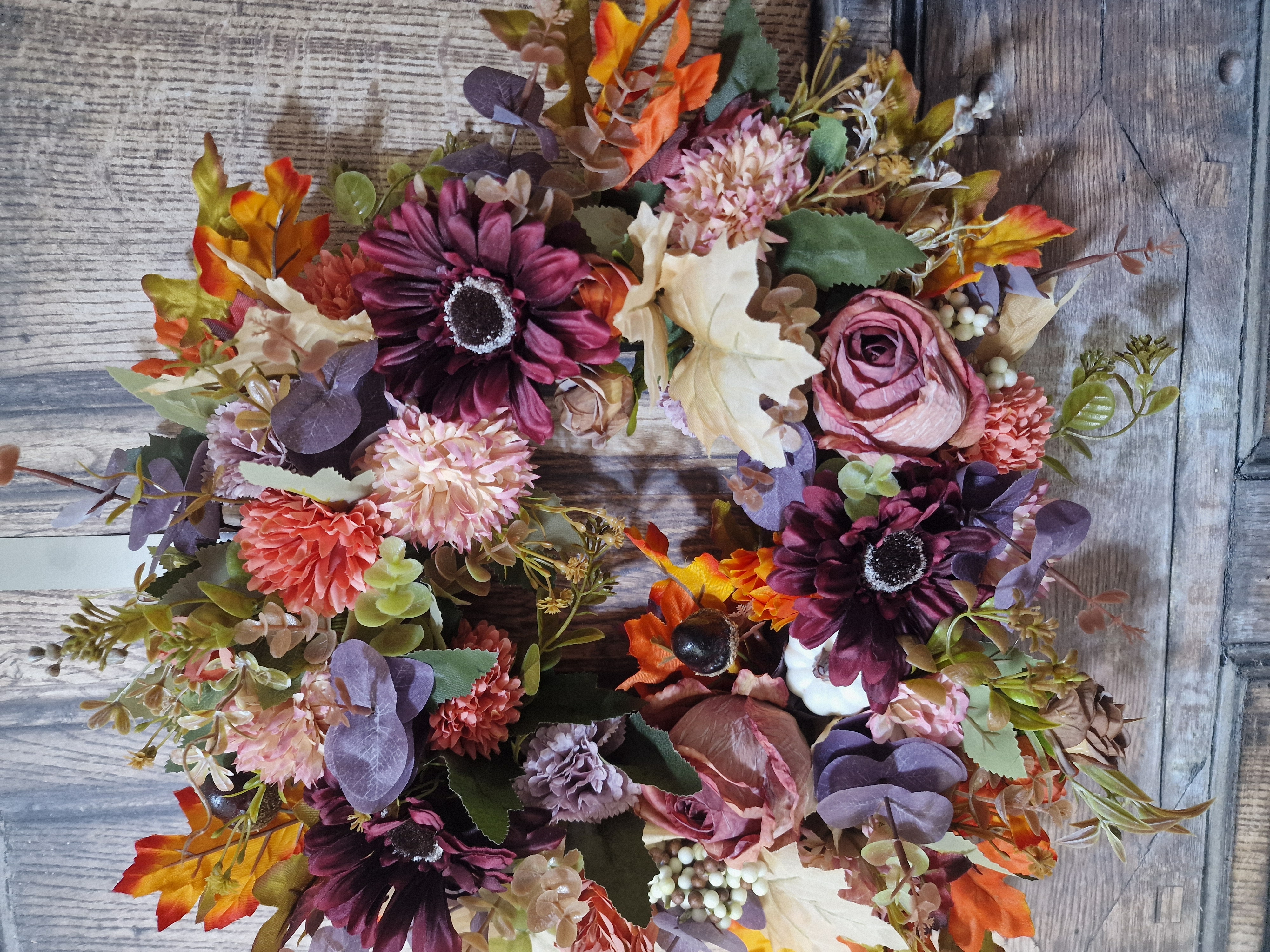 Burgundy Gerbera and Rusts collide - Handcrafted by Steve's Wreath Decs
