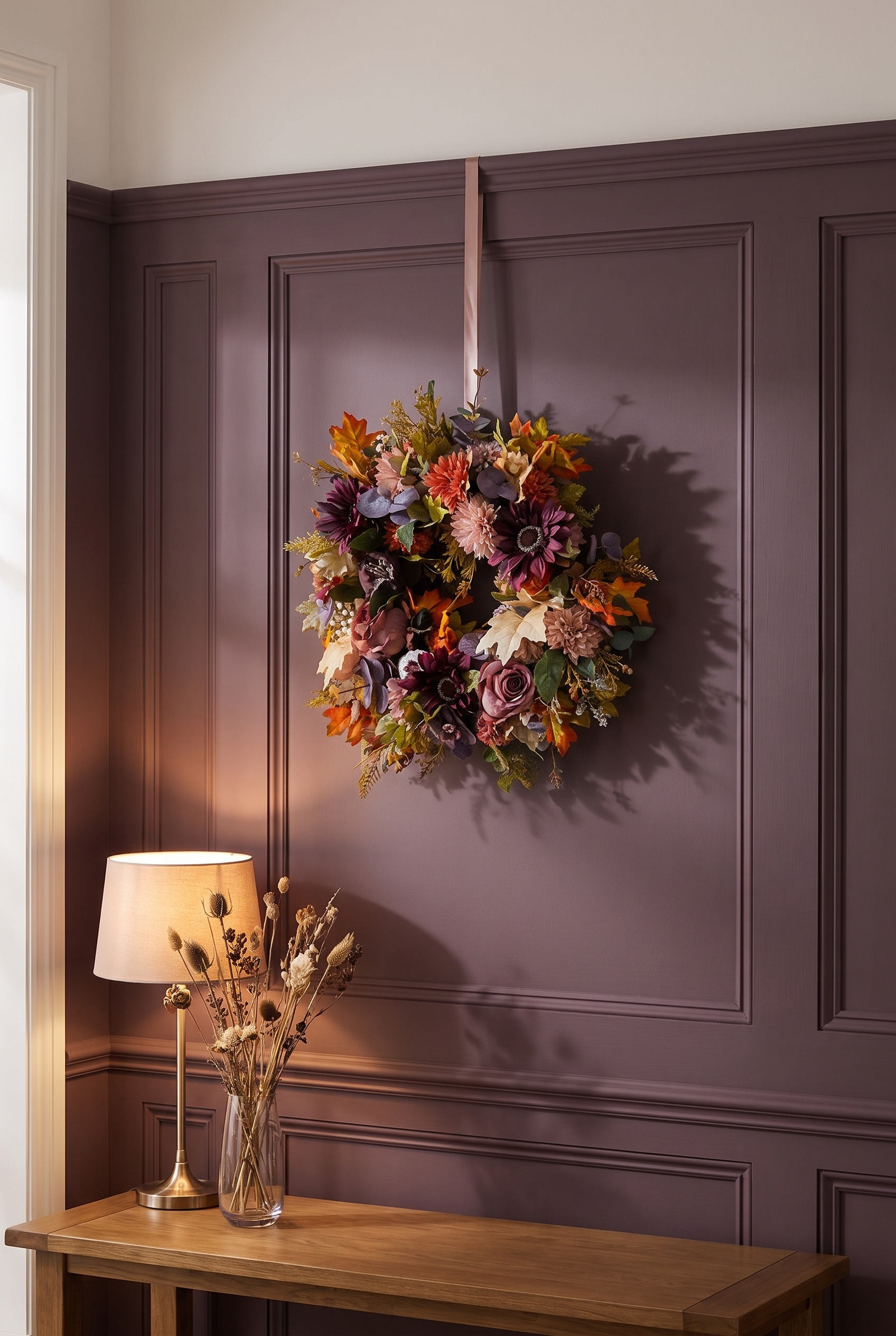 Burgundy Gerbera and Rusts collide indoors