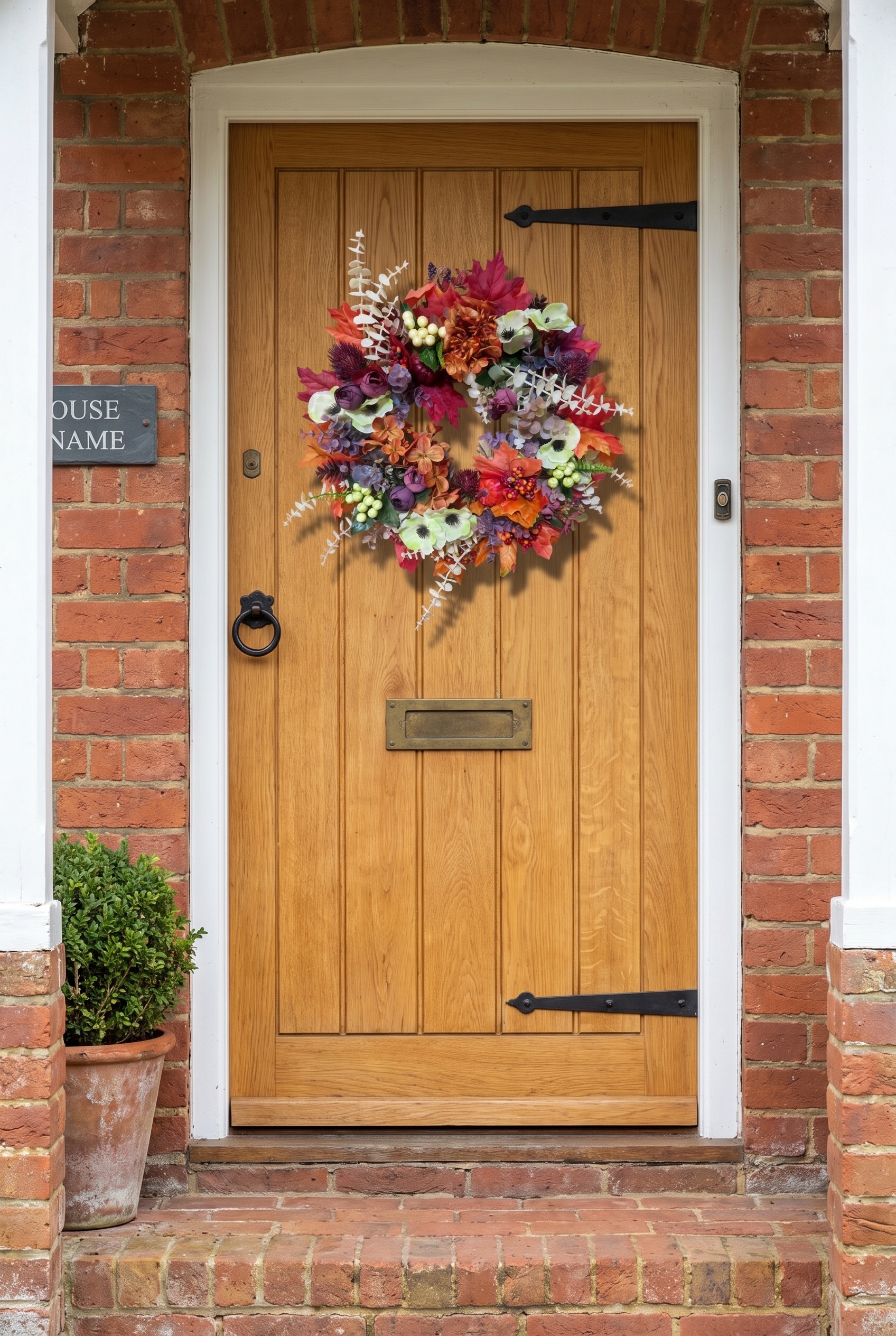 Burgundy and Orange, Autumn Poppy and Berries on a front door
