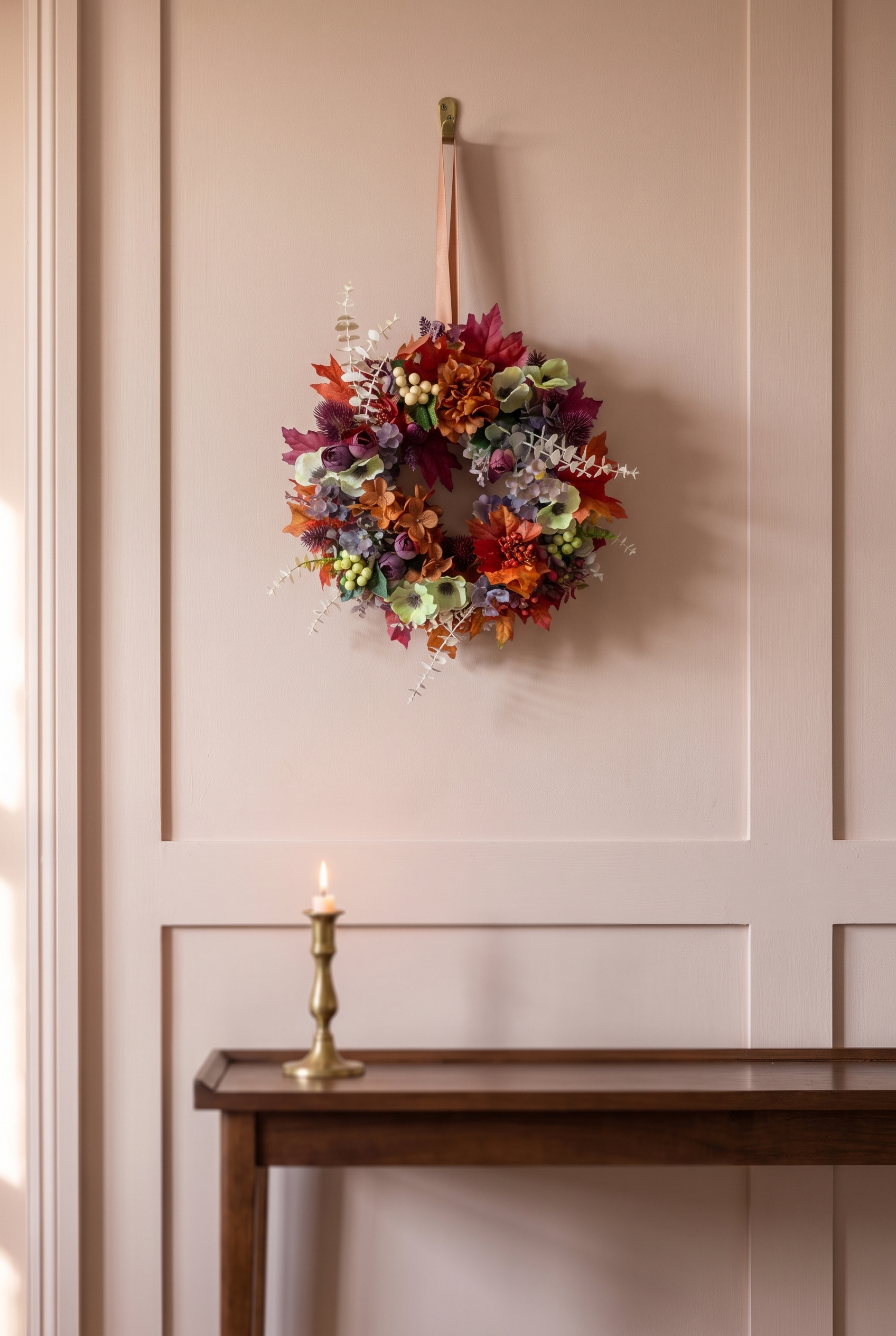 Burgundy and Orange, Autumn Poppy and Berries indoors