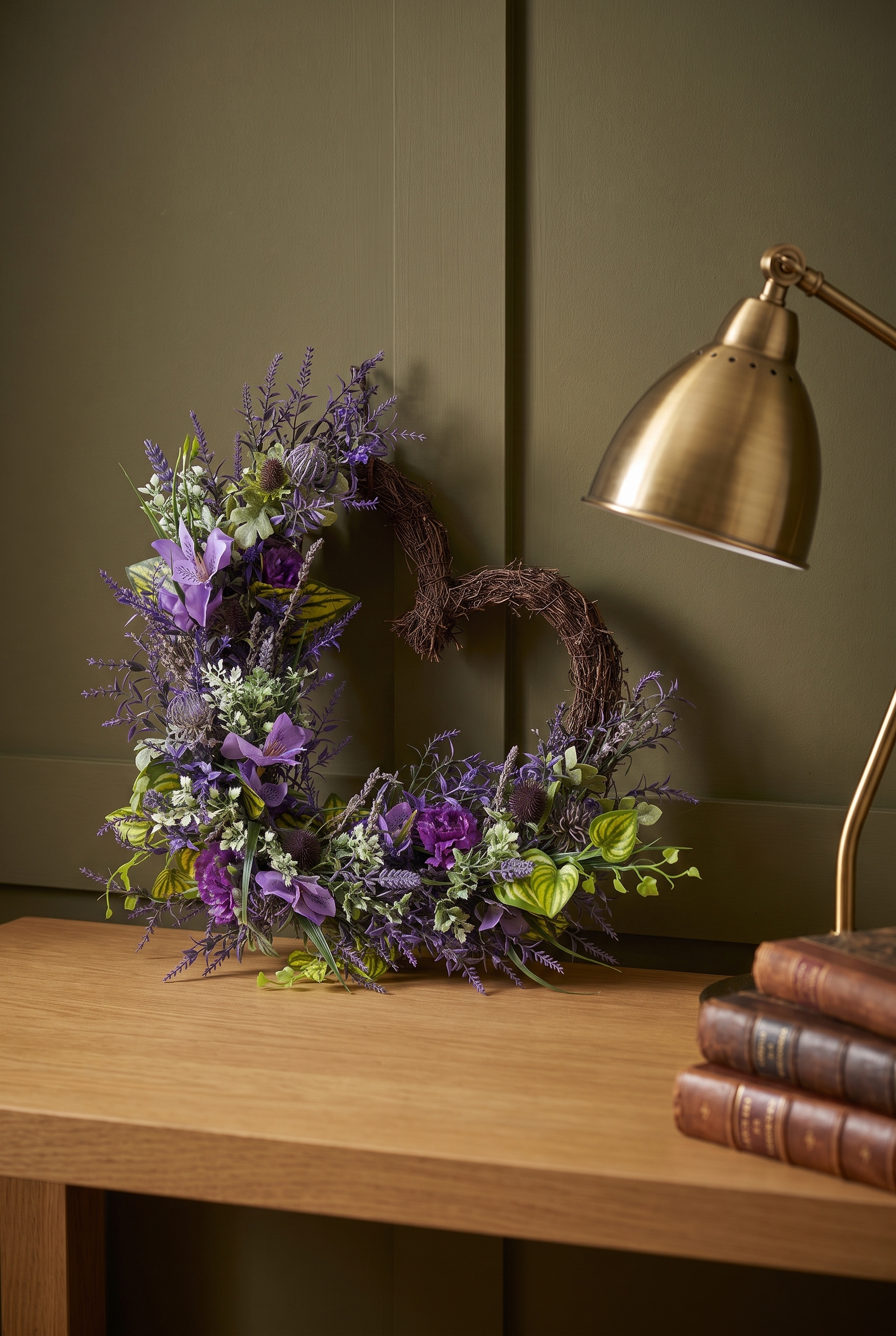 Lush Lavender and Thistle Heart indoors