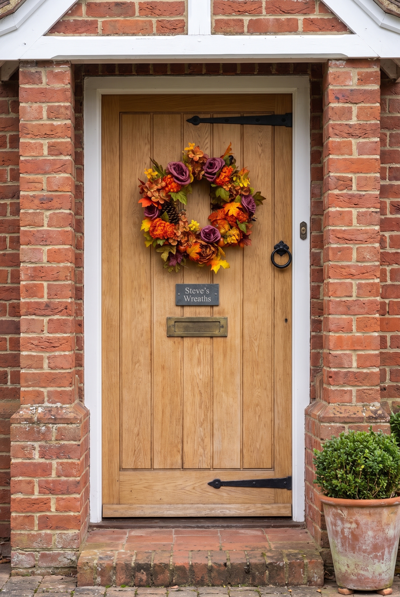 Burgundy Rose Autumn Wreath on a front door