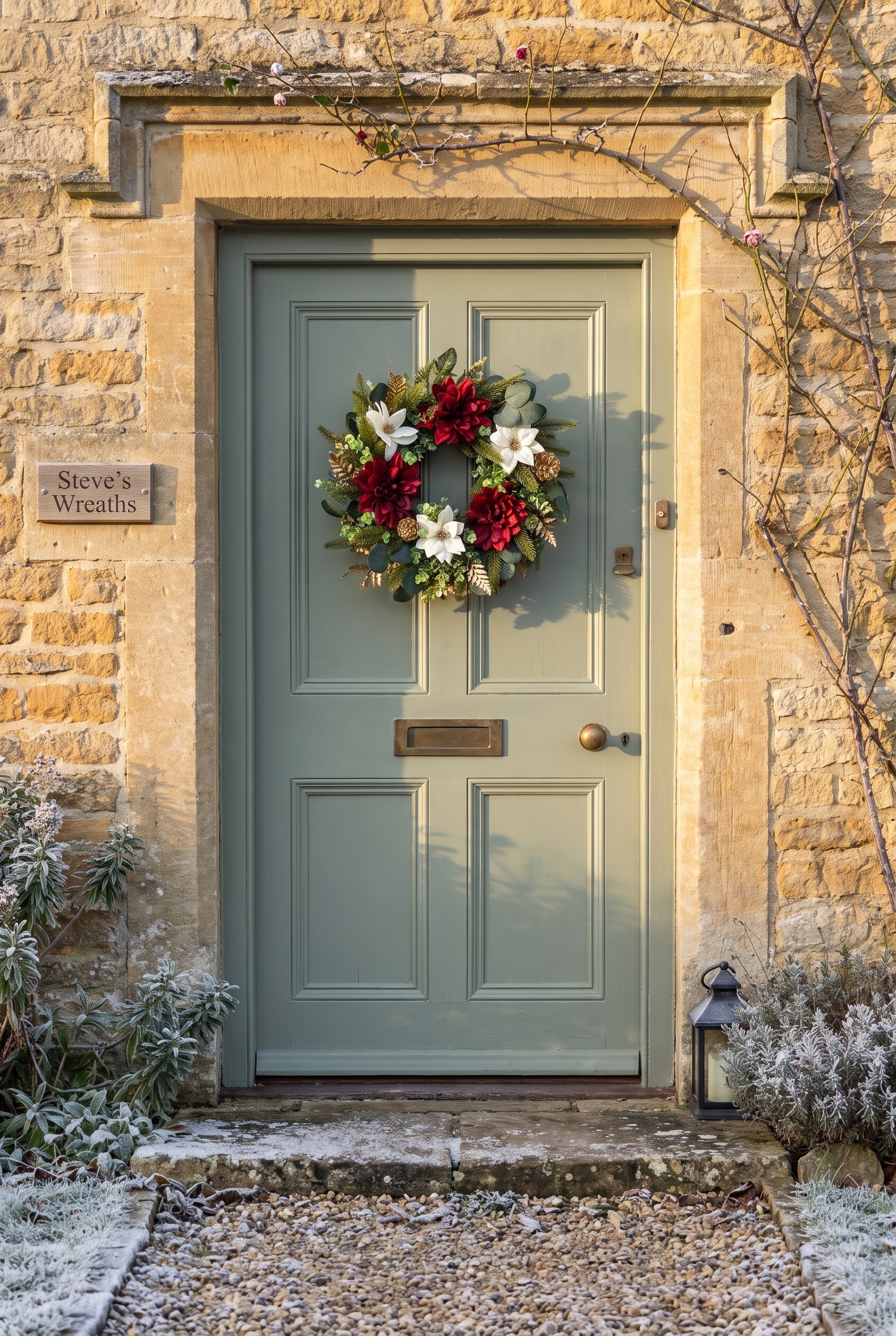 Burgundy and Gold Poinsettia Wreath on a front door